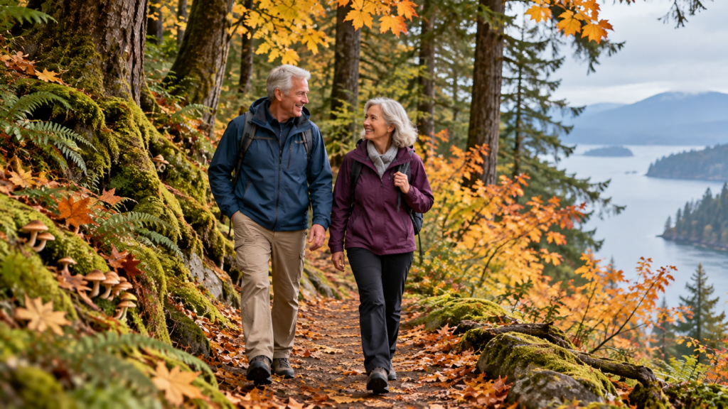 Senior Couple’s Autumn Lakeside Hike
